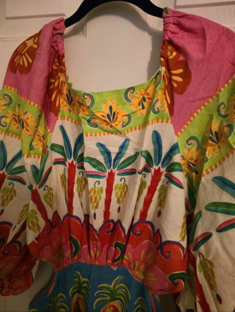 Farm Rio Vibrant Hand-Painted Floral Maxi Dress in Pink, Blue & White - Picture 2 of 3